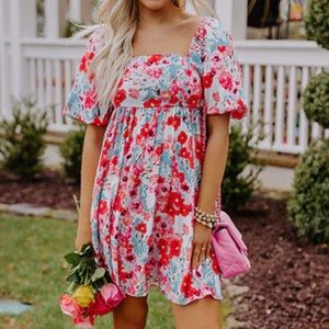 Vestique Boutique Le Fleur Floral Mini Babydoll Dress - Medium